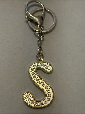 Gold S Letter Keychain with Clear Rhinestones